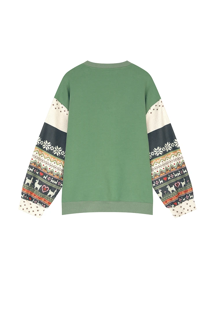 ELFSACK 2025 Autumn New Arrivals Casual Soft Vintage Splicing Design Crew Neck Sweatshirt For Woman