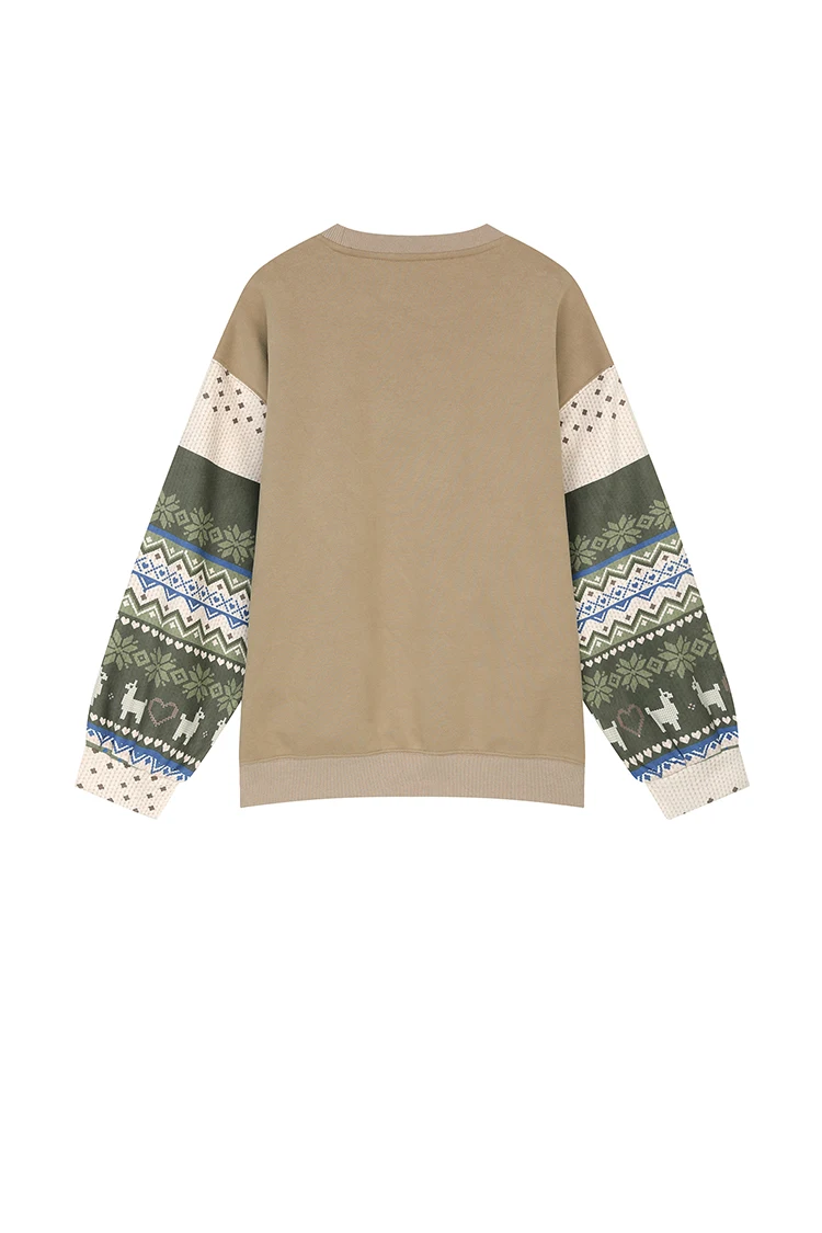 ELFSACK 2025 Autumn New Arrivals Casual Soft Vintage Splicing Design Crew Neck Sweatshirt For Woman