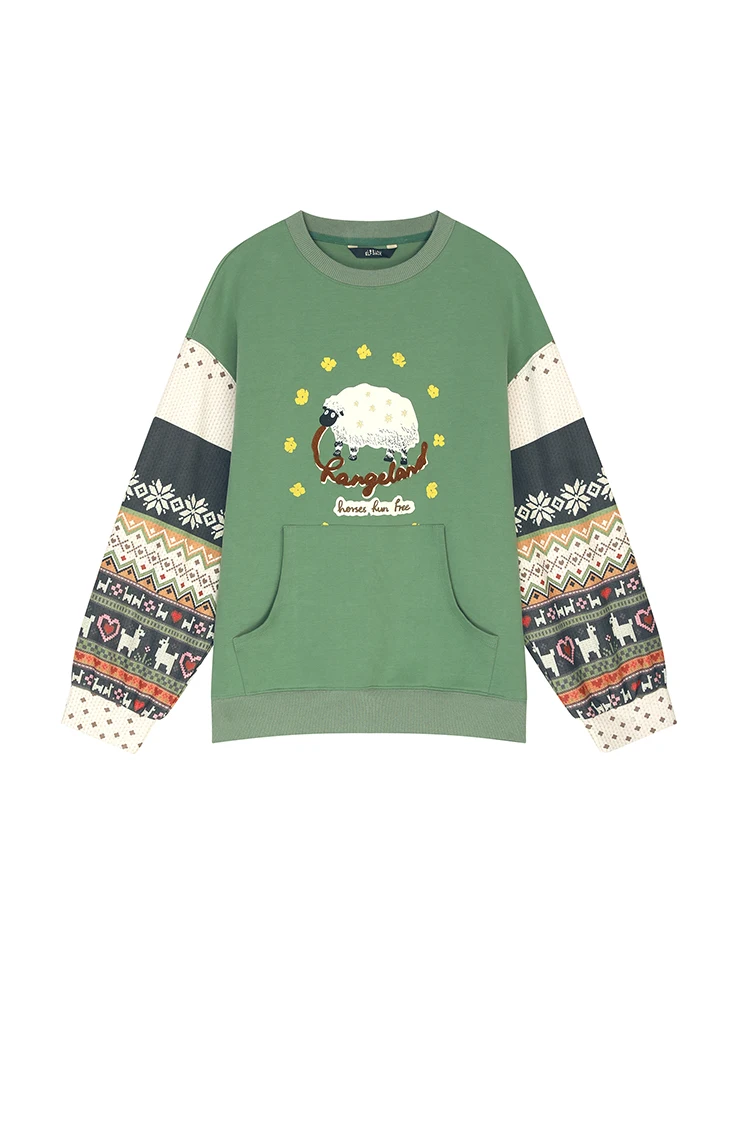 ELFSACK 2025 Autumn New Arrivals Casual Soft Vintage Splicing Design Crew Neck Sweatshirt For Woman
