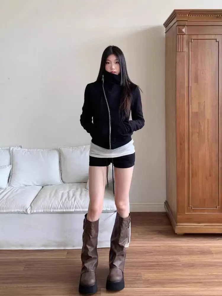 Korean Fashion Hooded Long Sleeve Jacket Women Autumn Winter Casual Loose Cardigan Top Harajuku Solid Y2k Zipper Clothes 2025