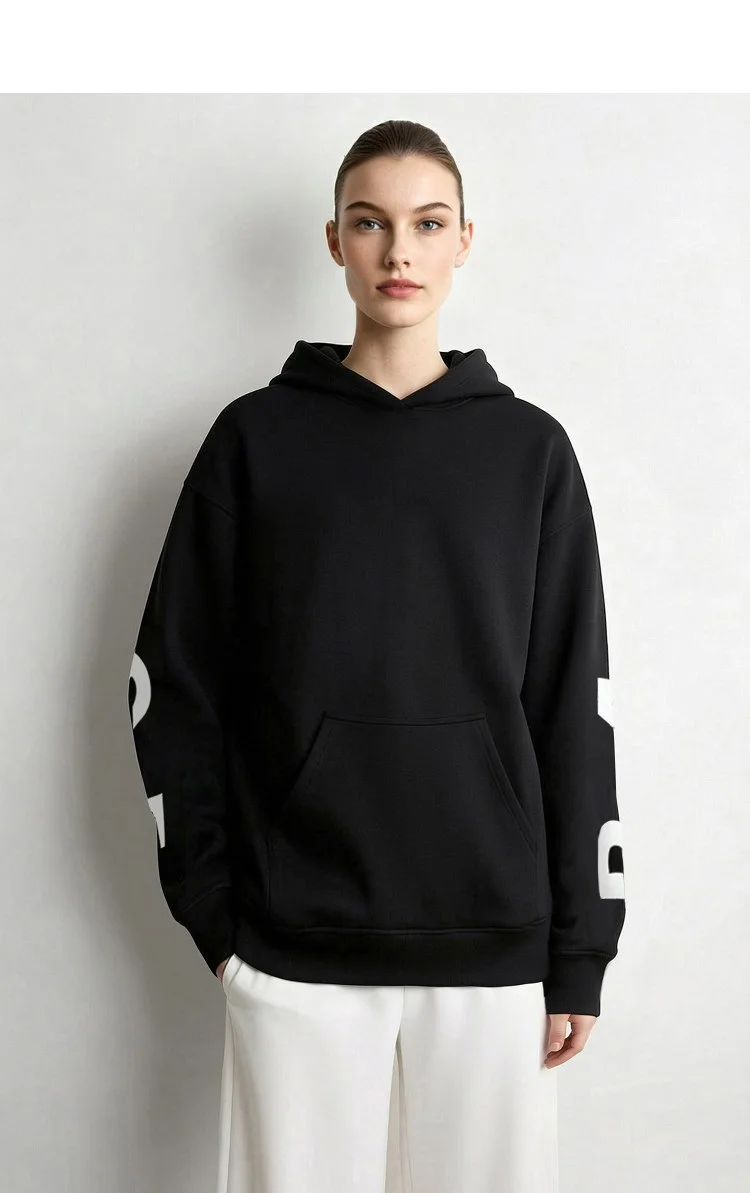 Amii Women's Hooded Letter Print Sweatshirt Loose Drop Shoulder Casual Pullover Autumn 2026 Knit Tops for Women 12643092