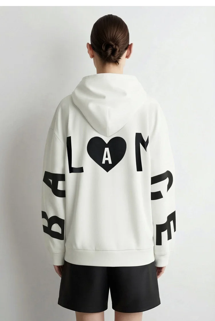 Amii Women's Hooded Letter Print Sweatshirt Loose Drop Shoulder Casual Pullover Autumn 2026 Knit Tops for Women 12643092