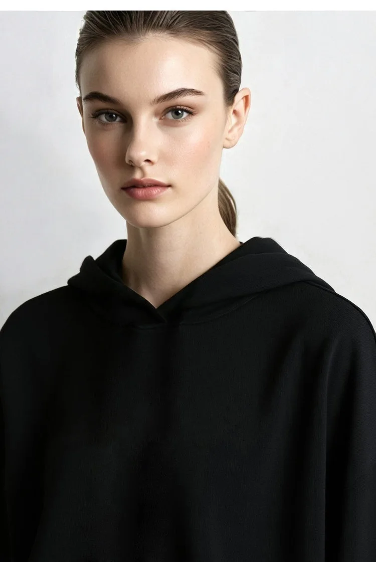 Amii Women's Hooded Letter Print Sweatshirt Loose Drop Shoulder Casual Pullover Autumn 2026 Knit Tops for Women 12643092