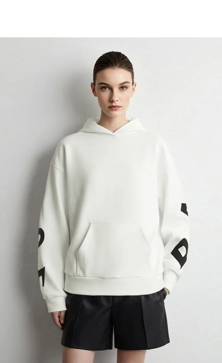 Amii Women's Hooded Letter Print Sweatshirt Loose Drop Shoulder Casual Pullover Autumn 2026 Knit Tops for Women 12643092