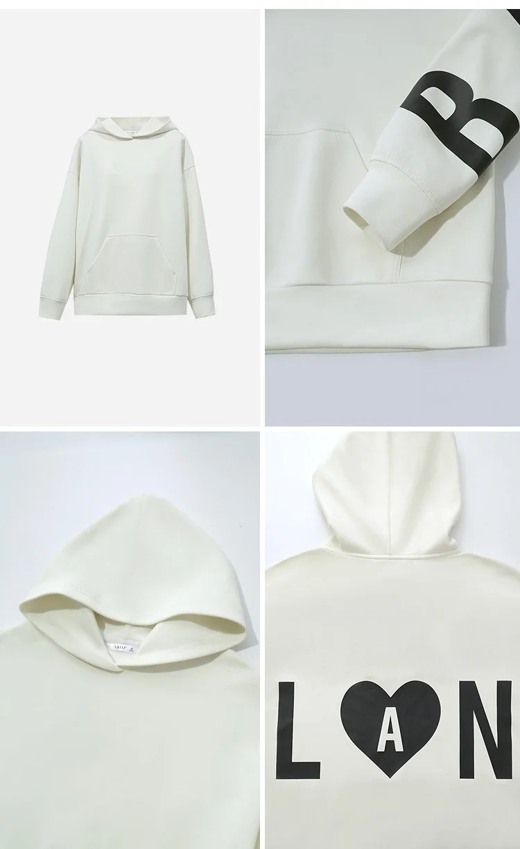 Amii Women's Hooded Letter Print Sweatshirt Loose Drop Shoulder Casual Pullover Autumn 2026 Knit Tops for Women 12643092