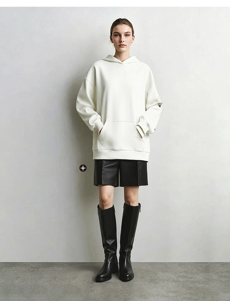 Amii Women's Hooded Letter Print Sweatshirt Loose Drop Shoulder Casual Pullover Autumn 2026 Knit Tops for Women 12643092