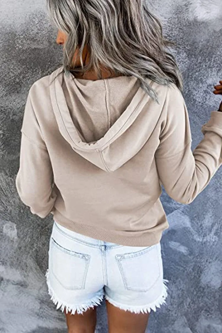Women's And Women's Winter Clothing Loose Fit Color Block Hoodie Long Sleeve Cotton Drawstring Hood with Metal Detail and