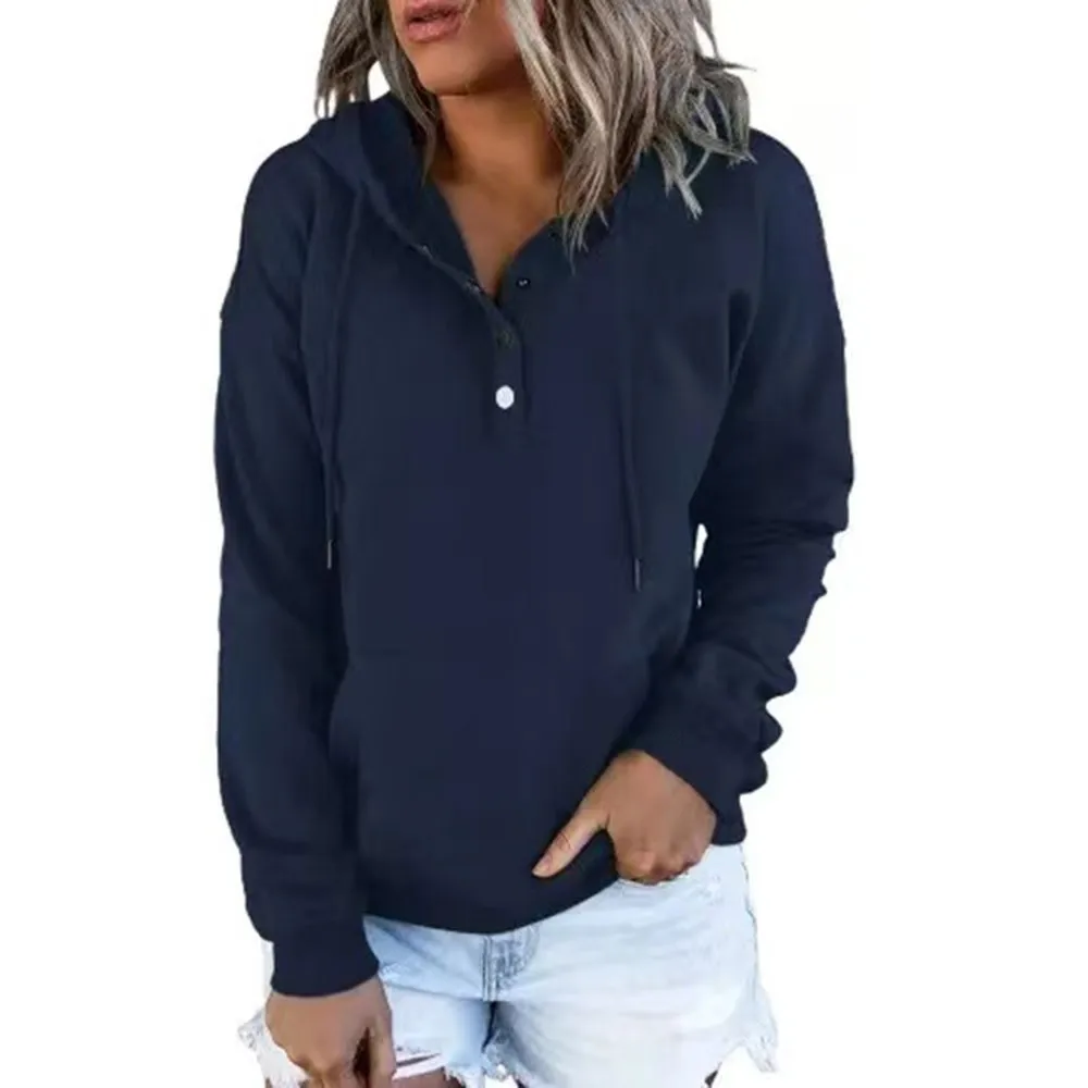 Women's And Women's Winter Clothing Loose Fit Color Block Hoodie Long Sleeve Cotton Drawstring Hood with Metal Detail and