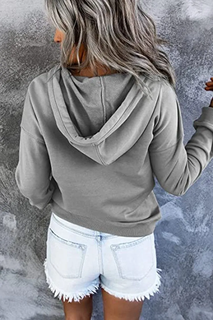 Women's And Women's Winter Clothing Loose Fit Color Block Hoodie Long Sleeve Cotton Drawstring Hood with Metal Detail and