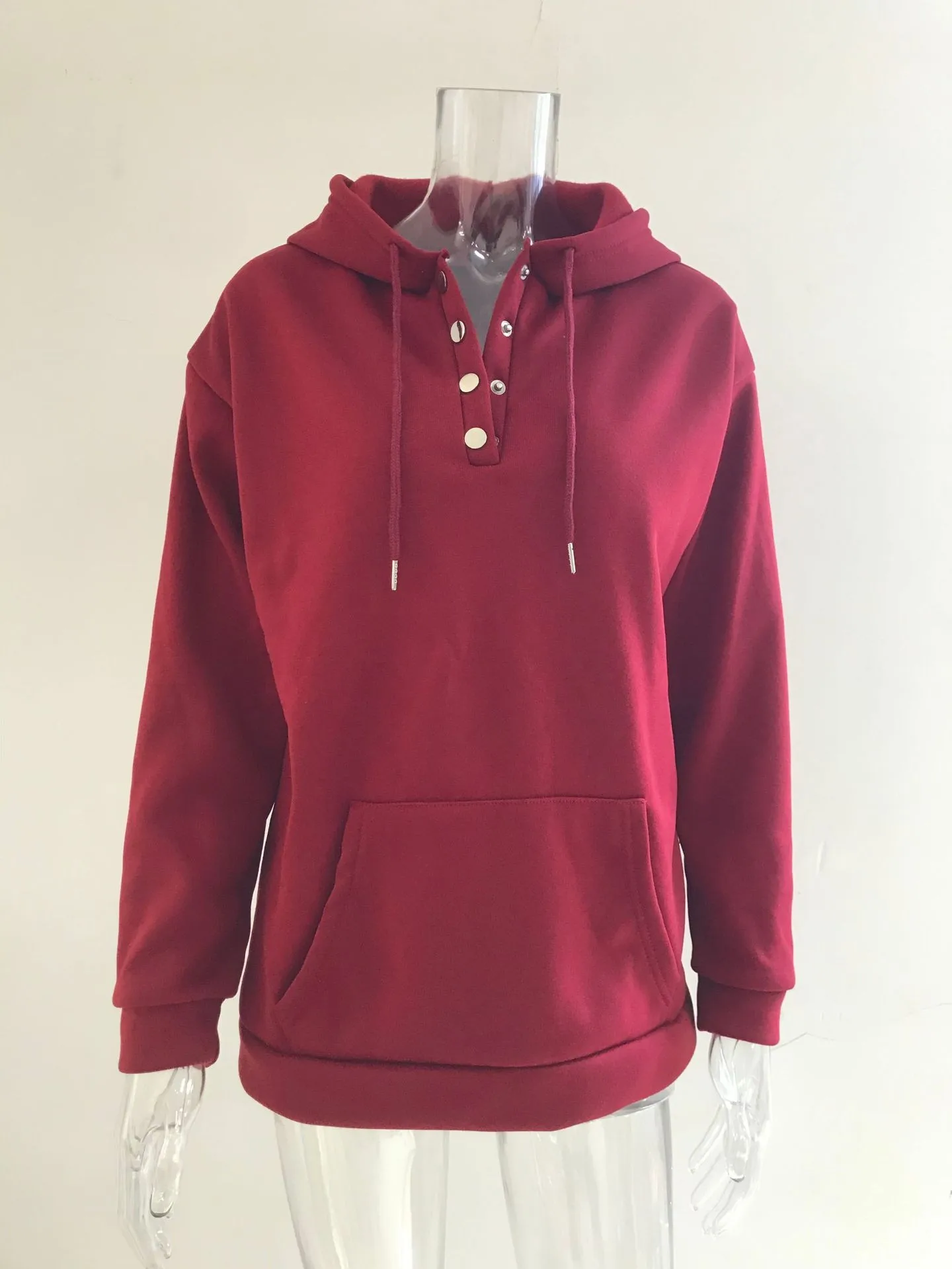 Women's And Women's Winter Clothing Loose Fit Color Block Hoodie Long Sleeve Cotton Drawstring Hood with Metal Detail and
