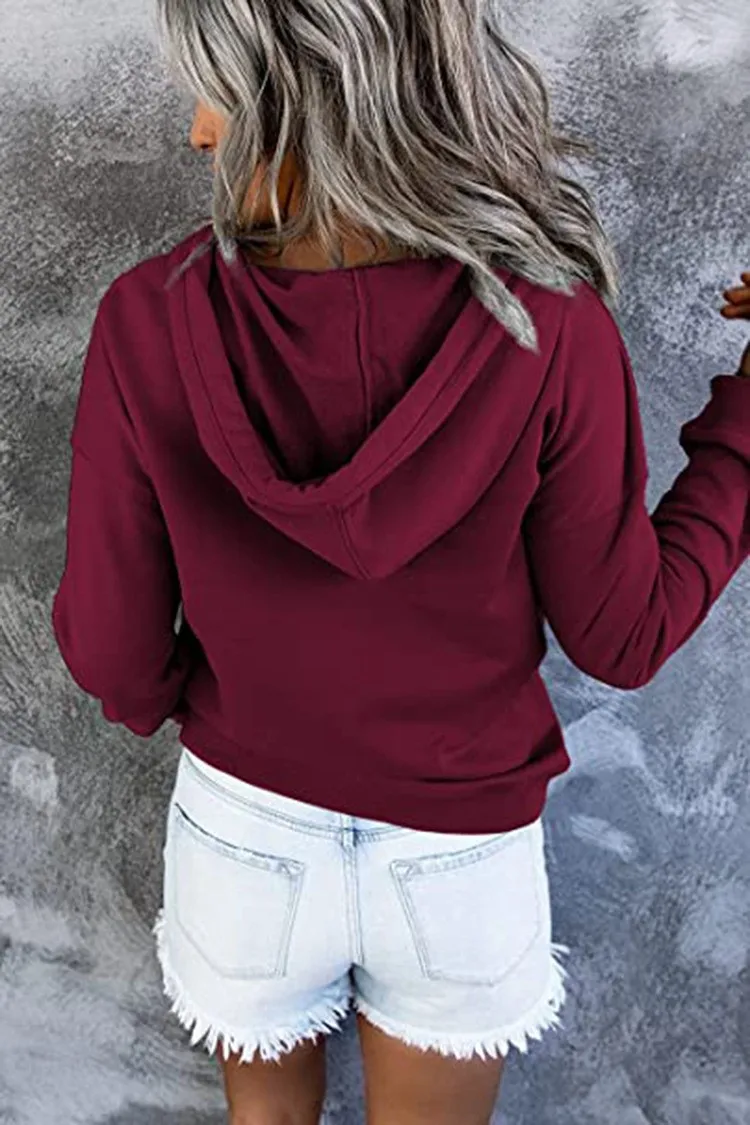 Women's And Women's Winter Clothing Loose Fit Color Block Hoodie Long Sleeve Cotton Drawstring Hood with Metal Detail and