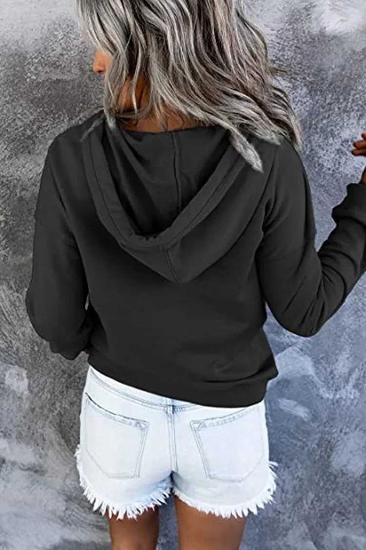 Women's And Women's Winter Clothing Loose Fit Color Block Hoodie Long Sleeve Cotton Drawstring Hood with Metal Detail and