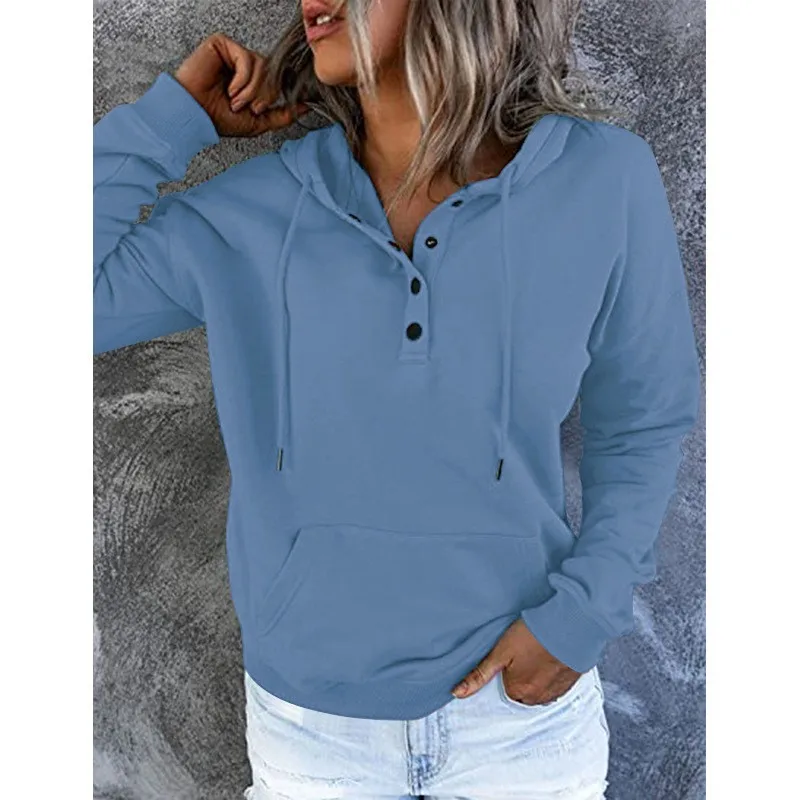 Women's And Women's Winter Clothing Loose Fit Color Block Hoodie Long Sleeve Cotton Drawstring Hood with Metal Detail and