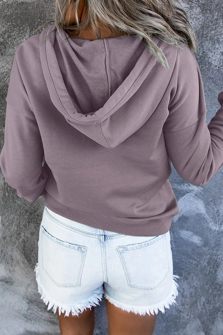 Women's And Women's Winter Clothing Loose Fit Color Block Hoodie Long Sleeve Cotton Drawstring Hood with Metal Detail and