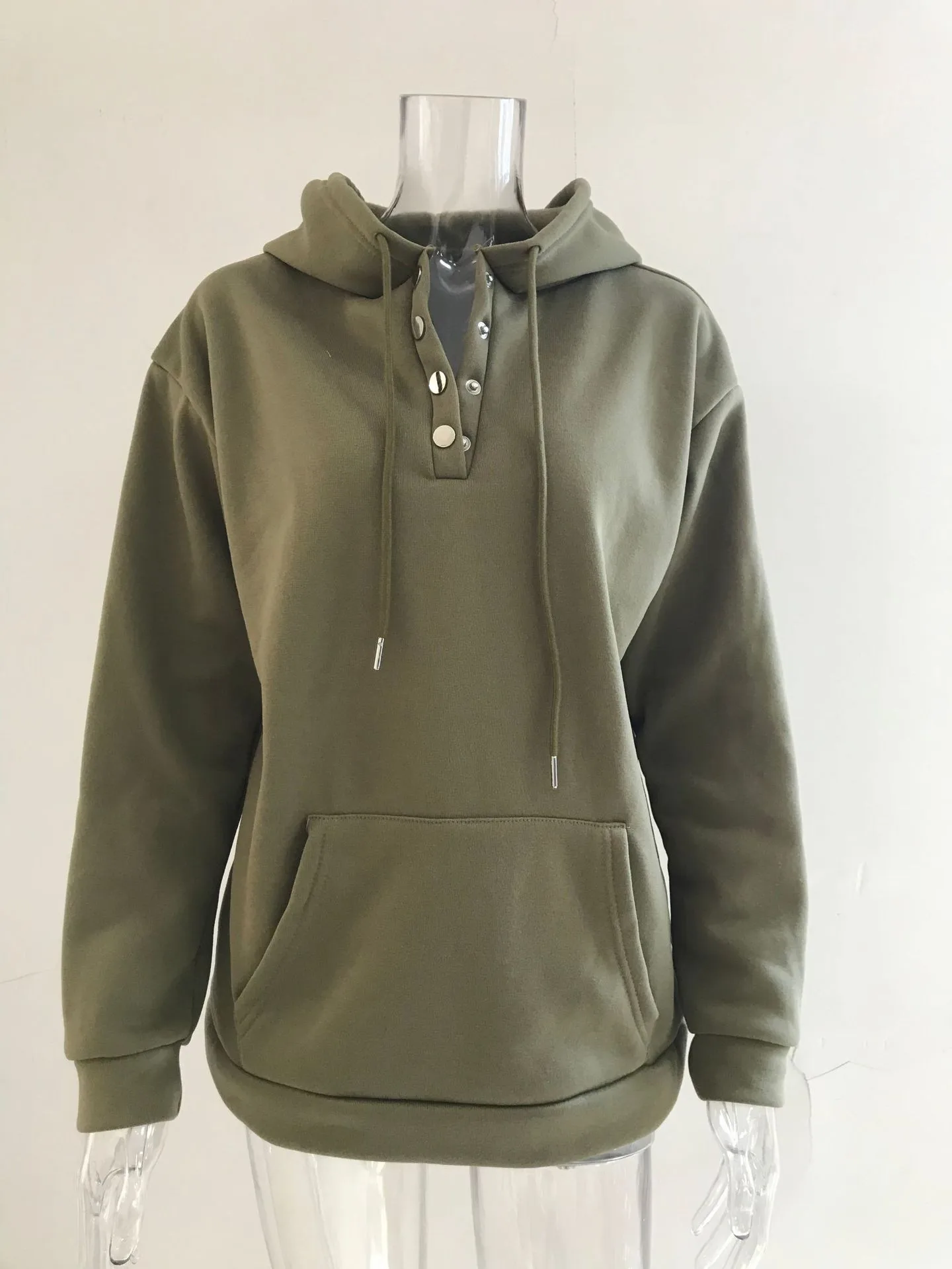 Women's And Women's Winter Clothing Loose Fit Color Block Hoodie Long Sleeve Cotton Drawstring Hood with Metal Detail and