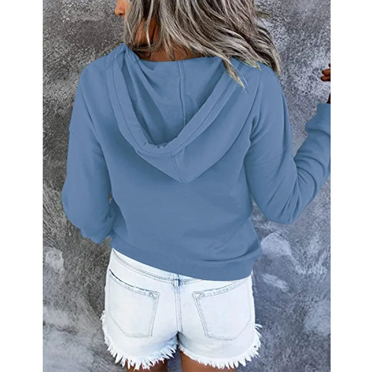 Women's And Women's Winter Clothing Loose Fit Color Block Hoodie Long Sleeve Cotton Drawstring Hood with Metal Detail and