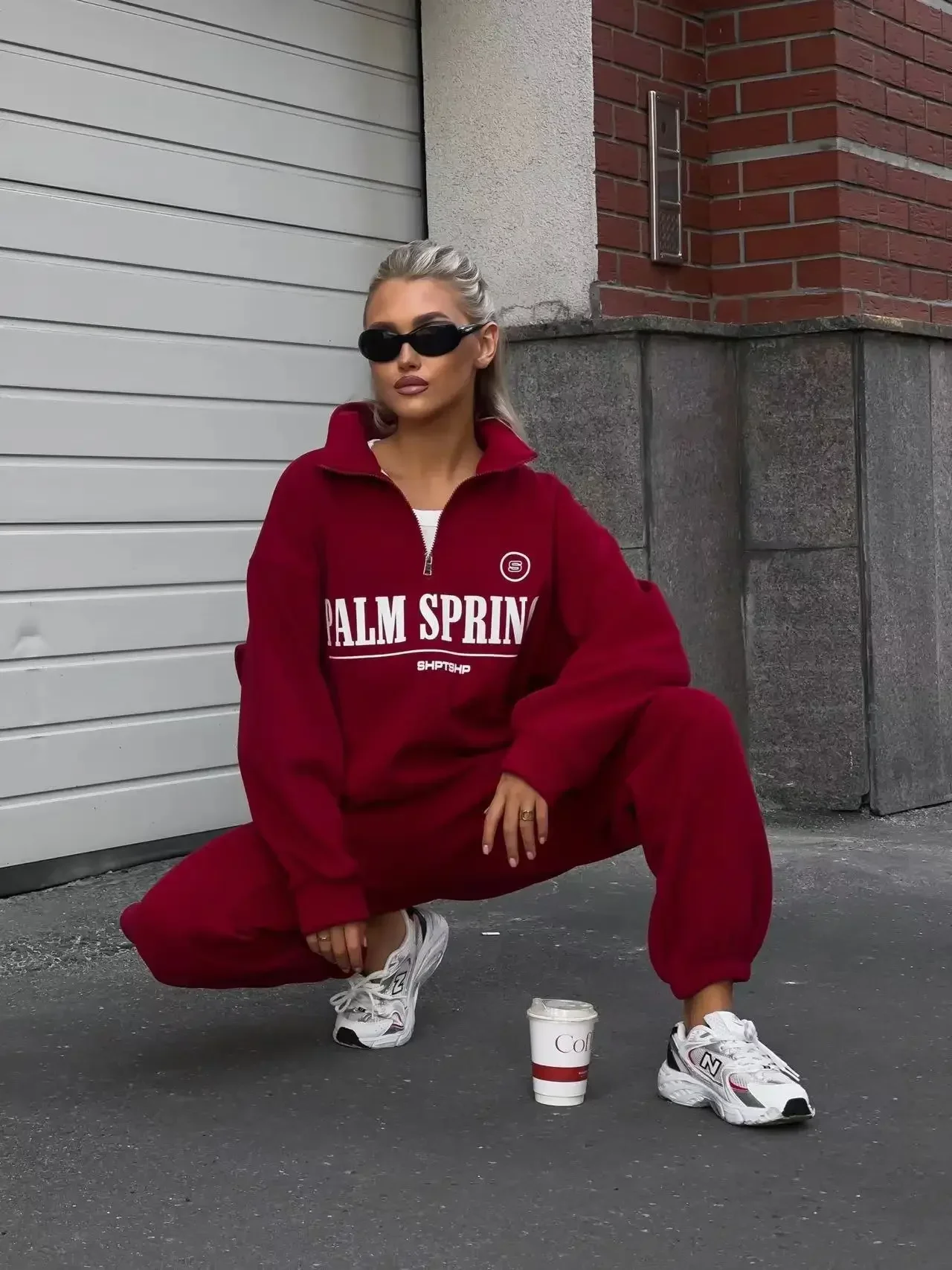 Zekye Spring Hoodies Women Letter Print Sweatshirt Hoodie Red Turtleneck Half Zipper Collar Pullover Tops K Pop Clothes Y2k