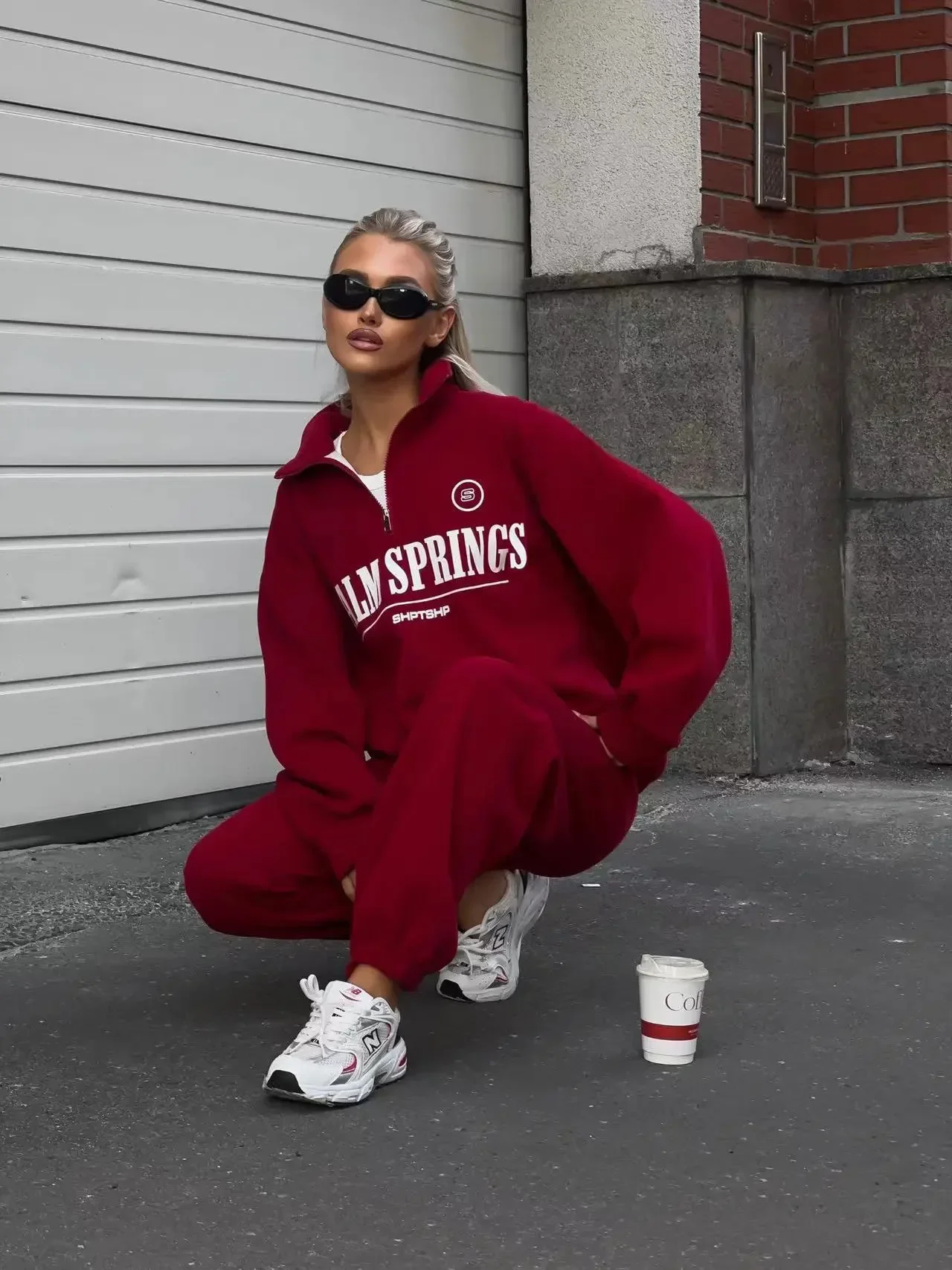 Zekye Spring Hoodies Women Letter Print Sweatshirt Hoodie Red Turtleneck Half Zipper Collar Pullover Tops K Pop Clothes Y2k