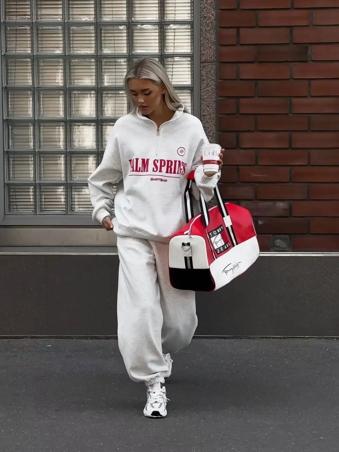 Zekye Spring Hoodies Women Letter Print Sweatshirt Hoodie Red Turtleneck Half Zipper Collar Pullover Tops K Pop Clothes Y2k