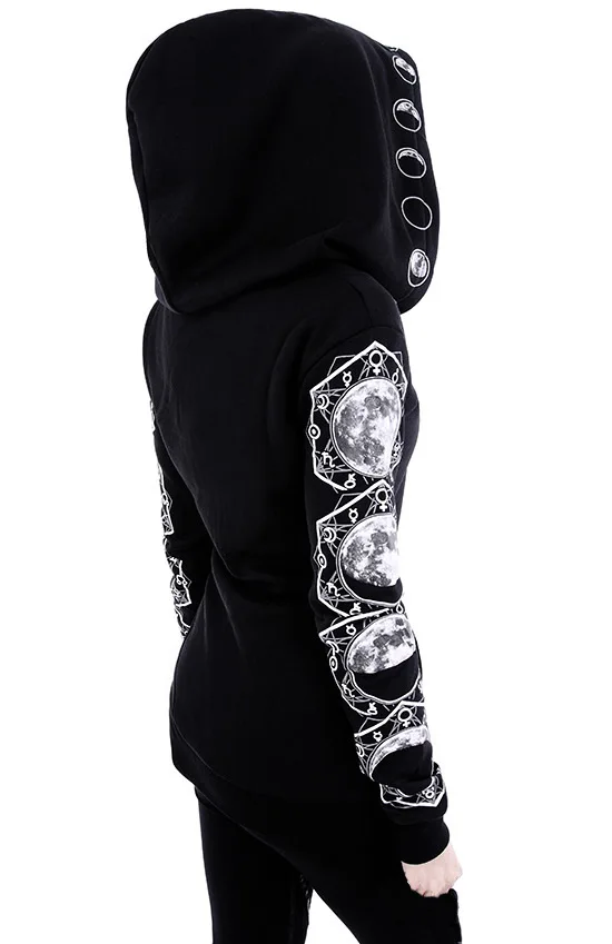 Hot Selling Black Punk Peng Hoodie with Moon Print Long Sleeved Hoodie