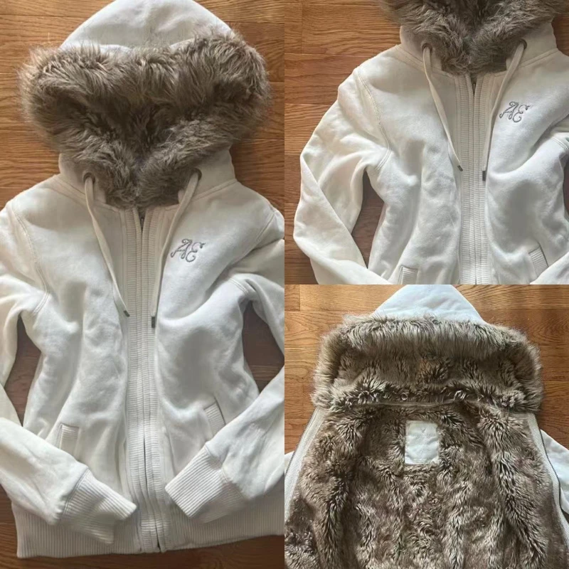 Y2k Gothic Vintage Zip Punk Warm Coat Streetwear Women Vintage Chic Hoodie Sweatshirts Harajuku Fashion 2000s Grunge Tops Jacket