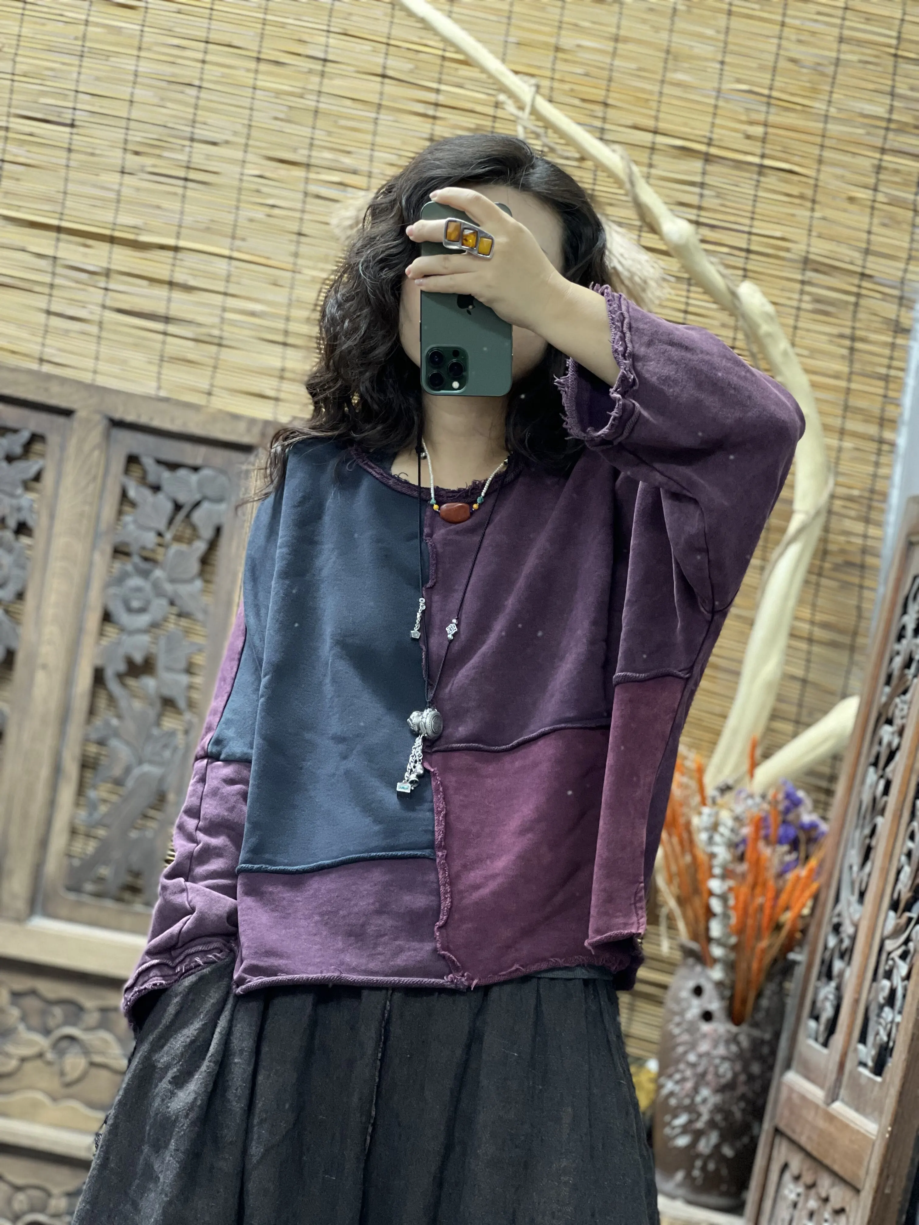 2026 Autumn New Arts Style Women Long Sleeve O-neck Loose Short Pullovers All-matched Casual Vintage Patchwork Cotton Hoodies