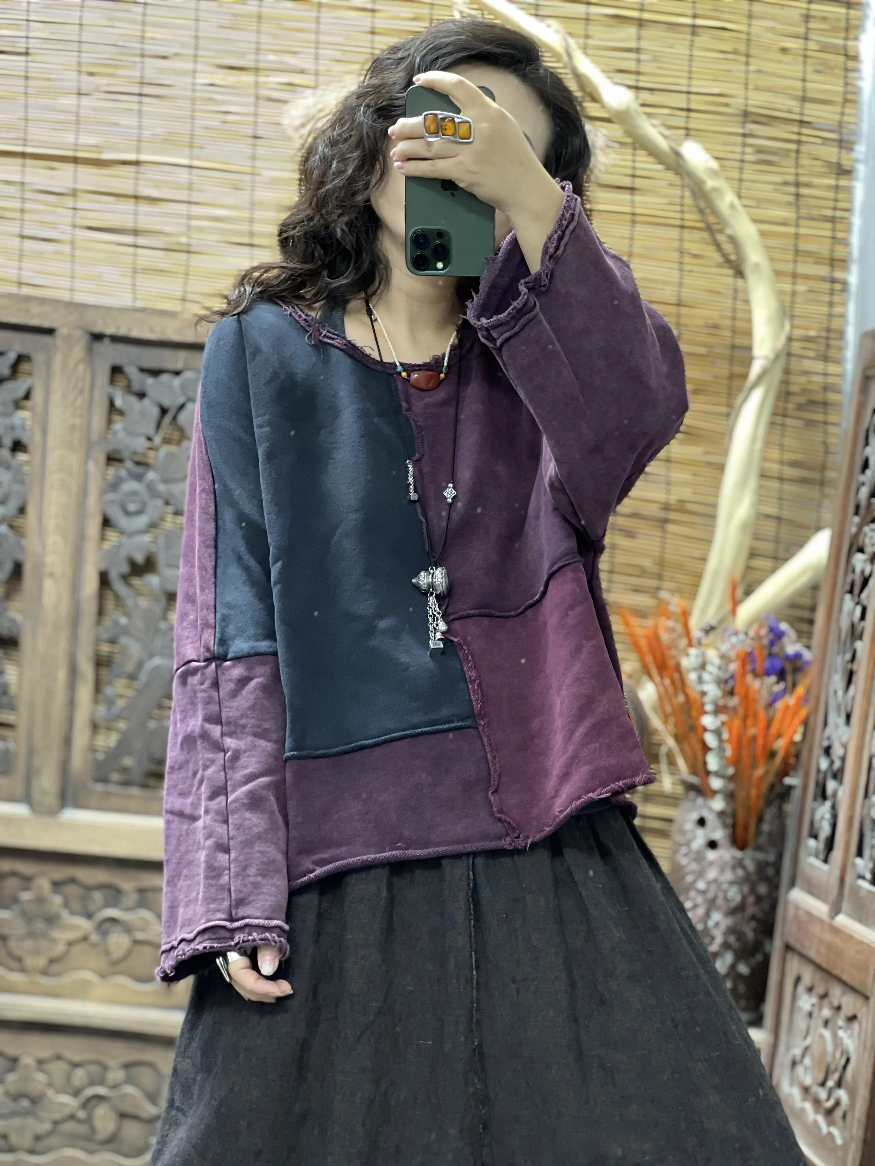 2026 Autumn New Arts Style Women Long Sleeve O-neck Loose Short Pullovers All-matched Casual Vintage Patchwork Cotton Hoodies