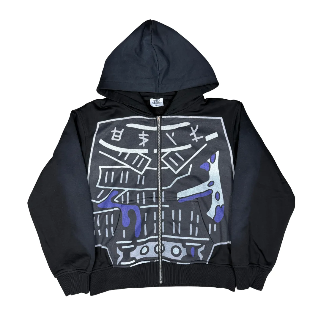 Evil Zip-Up Print Sweatshirt Hoodies Street Grunge Anime Hoodies Cardigan Long Sleeves Harajuku Women Y2k Clothing