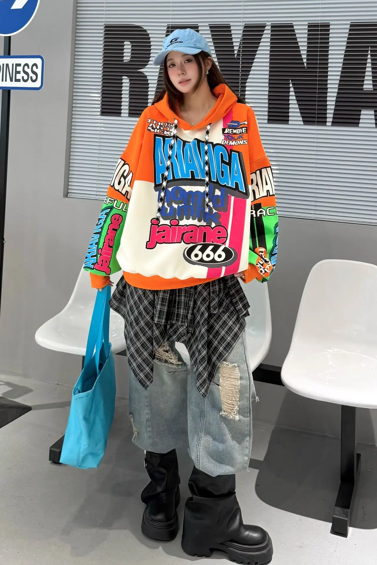 Vintage Graffiti Letter Print Oversized Hooded Sweatshirts Woman American 2026 Autumn Casual Loose Pullover Tops Bust138cm