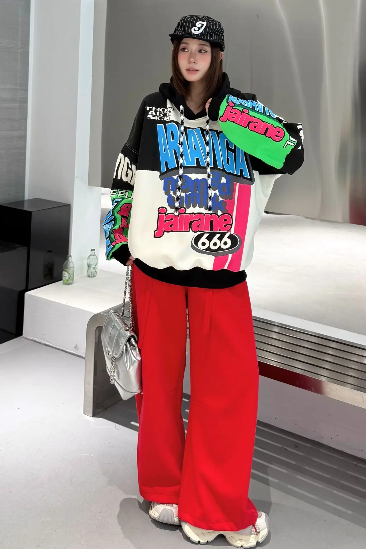 Vintage Graffiti Letter Print Oversized Hooded Sweatshirts Woman American 2026 Autumn Casual Loose Pullover Tops Bust138cm