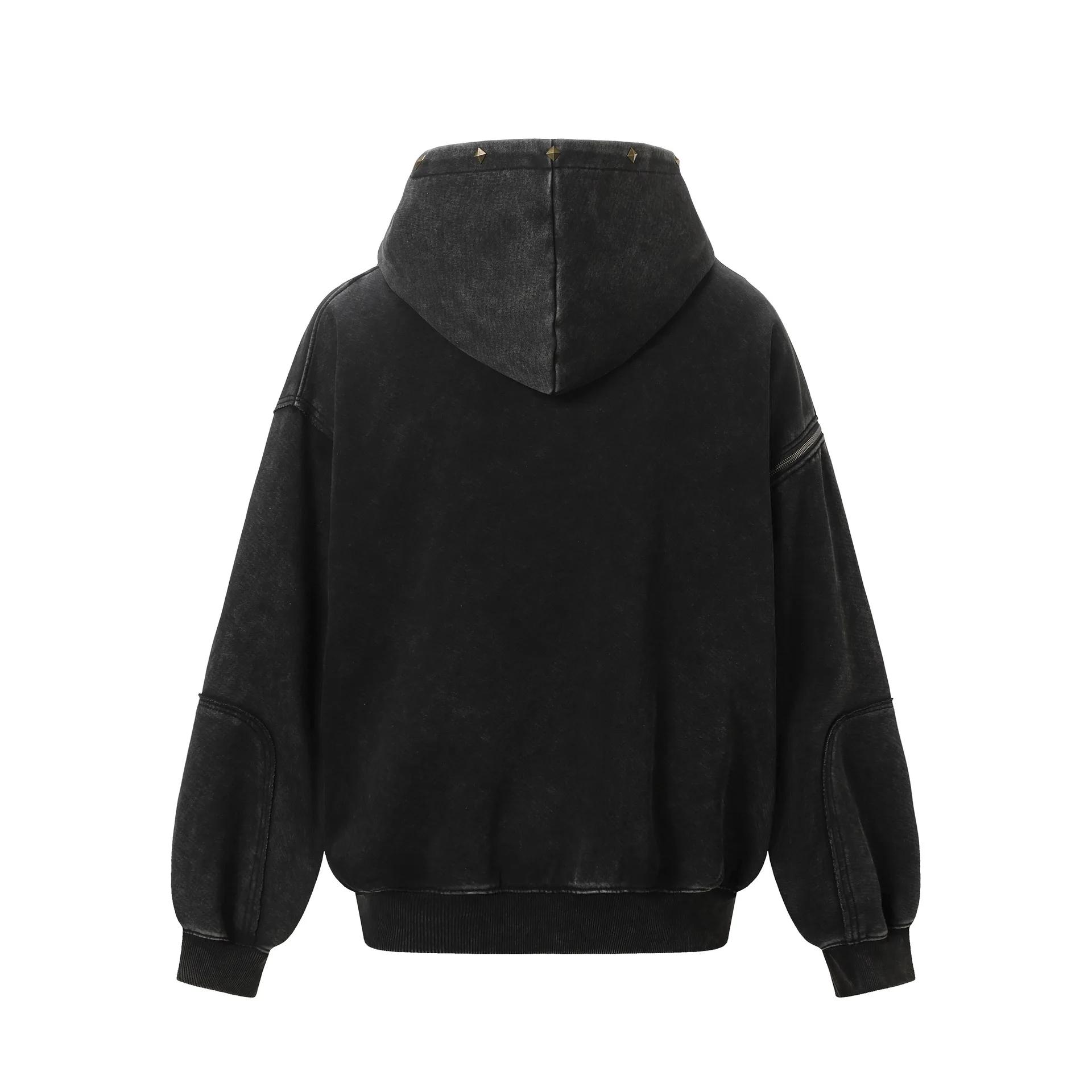 Gothic Women Coats with Hoodies American Y2K Retro Harajuku Washed Rivet Zipper Jacket New Autumn Men Hip-hop Hooded Sweatshirt