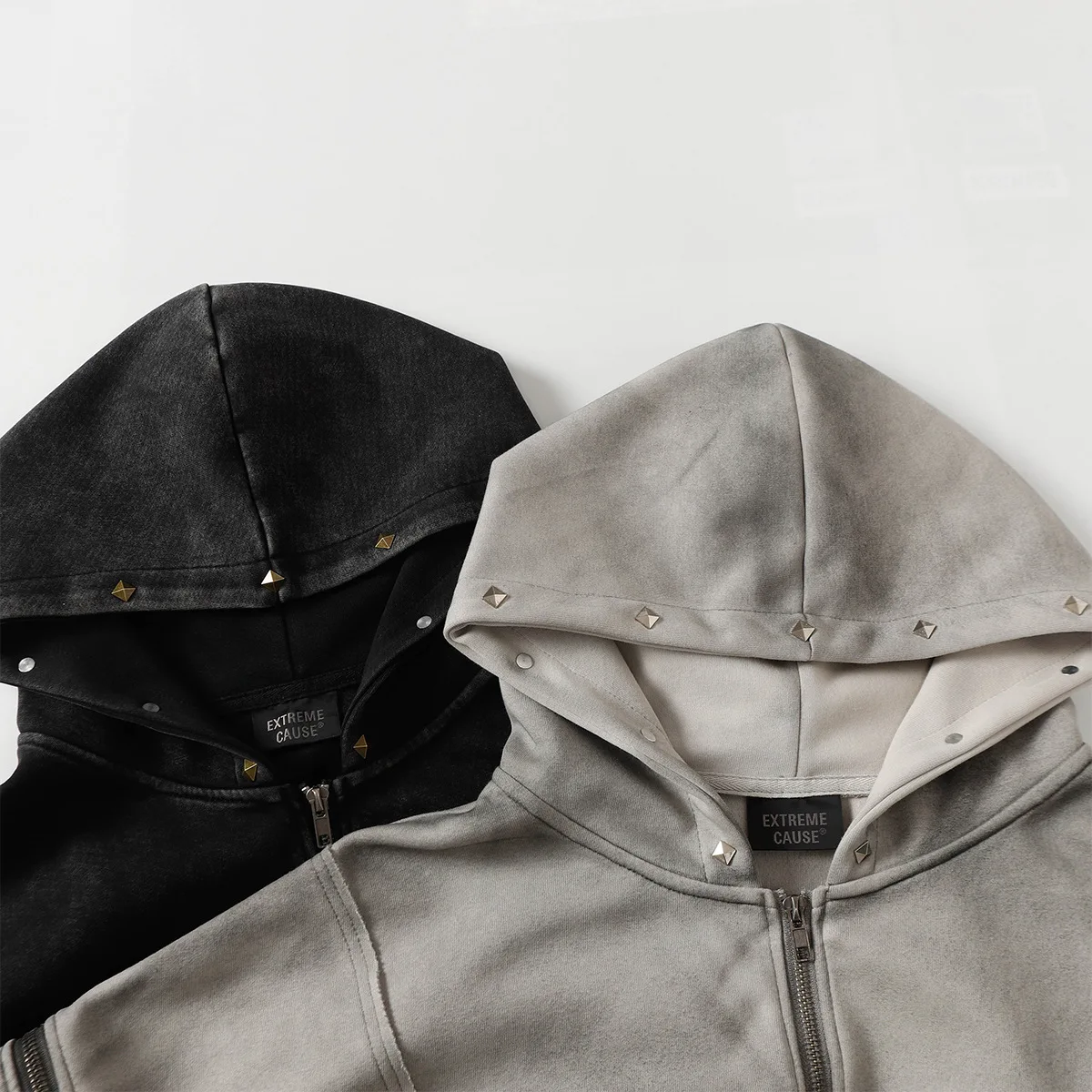 Gothic Women Coats with Hoodies American Y2K Retro Harajuku Washed Rivet Zipper Jacket New Autumn Men Hip-hop Hooded Sweatshirt