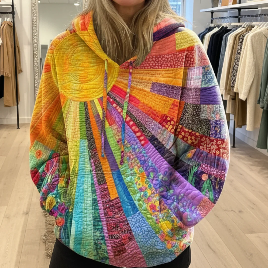 Women's hooded sweatshirt 3D printed with colorful sun pattern, women's pullover sweatshirt top, street neutral outerwear clothi