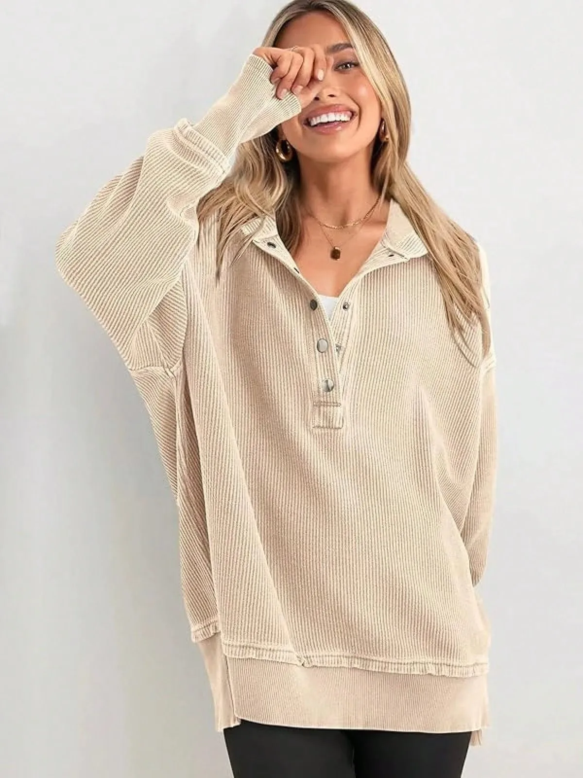 Women's Winter Clothing Loose Fit Drop Shoulder V Neck Long Sleeve Solid Macaron Color Casual Hoodie for Women and Girls