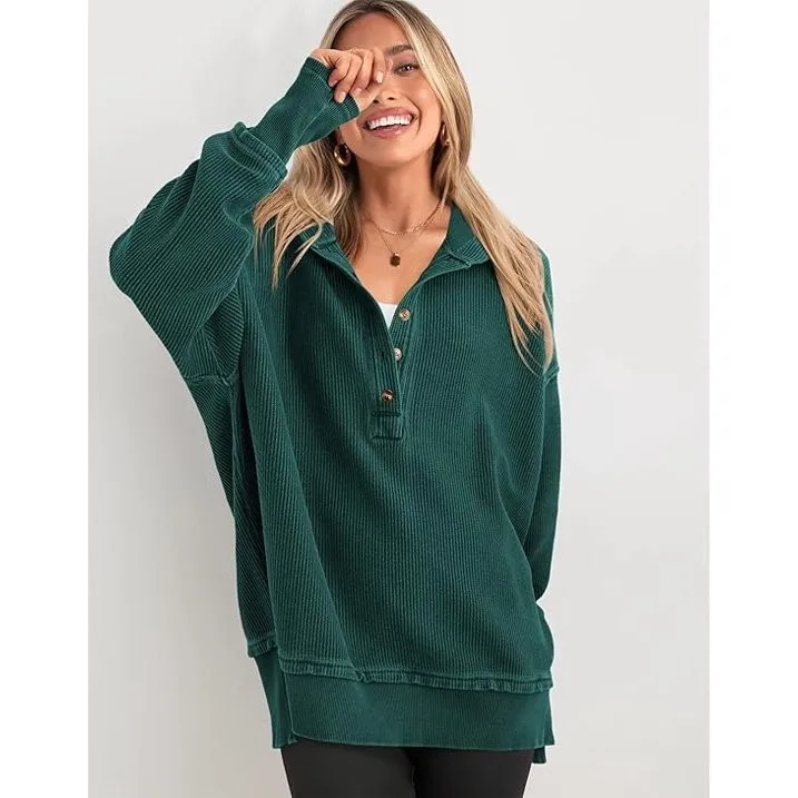 Women's Winter Clothing Loose Fit Drop Shoulder V Neck Long Sleeve Solid Macaron Color Casual Hoodie for Women and Girls