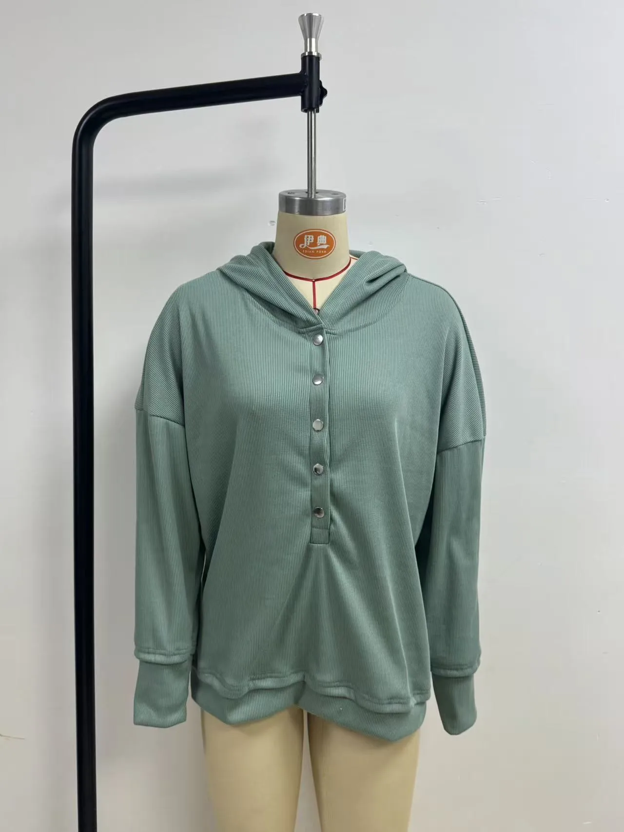 Women's Winter Clothing Loose Fit Drop Shoulder V Neck Long Sleeve Solid Macaron Color Casual Hoodie for Women and Girls