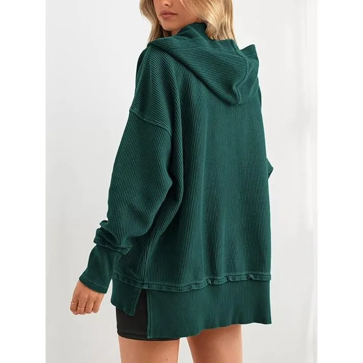 Women's Winter Clothing Loose Fit Drop Shoulder V Neck Long Sleeve Solid Macaron Color Casual Hoodie for Women and Girls