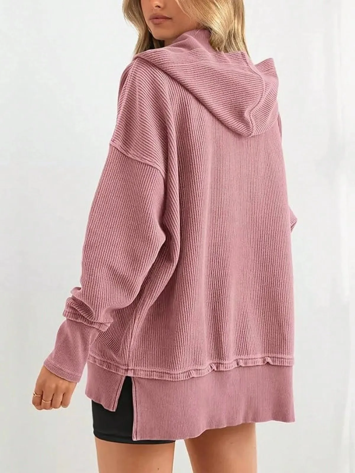 Women's Winter Clothing Loose Fit Drop Shoulder V Neck Long Sleeve Solid Macaron Color Casual Hoodie for Women and Girls