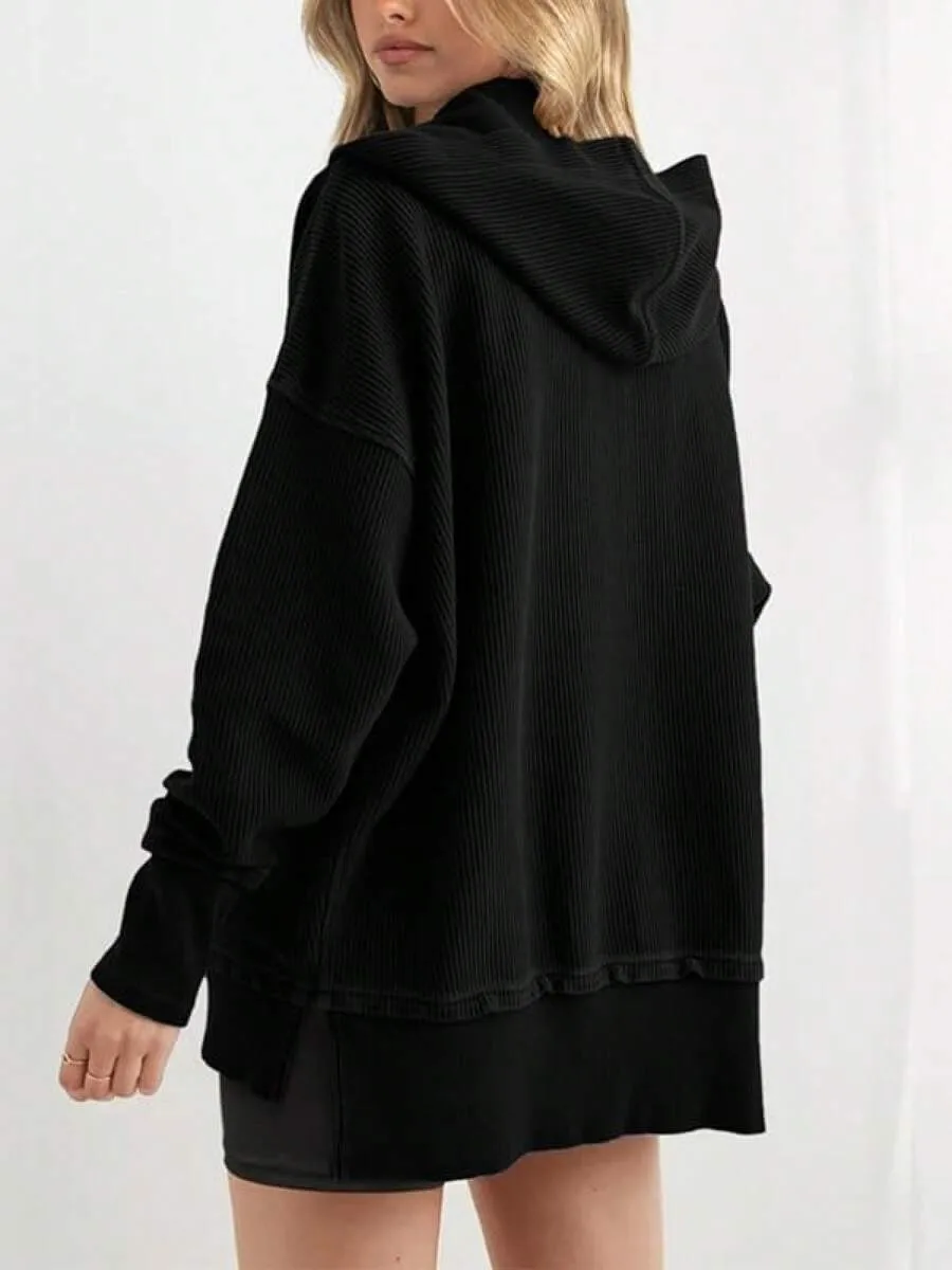Women's Winter Clothing Loose Fit Drop Shoulder V Neck Long Sleeve Solid Macaron Color Casual Hoodie for Women and Girls