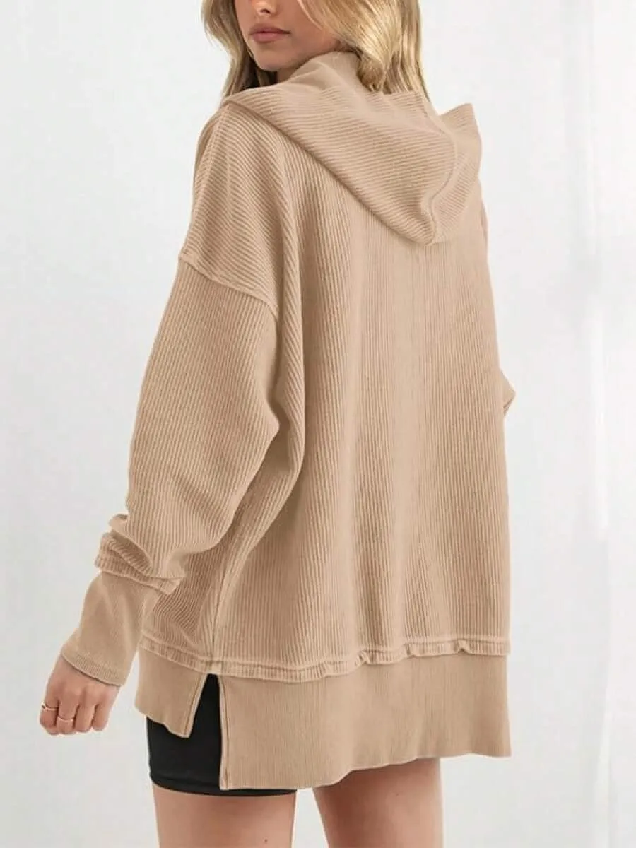 Women's Winter Clothing Loose Fit Drop Shoulder V Neck Long Sleeve Solid Macaron Color Casual Hoodie for Women and Girls