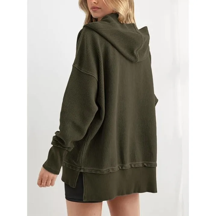 Women's Winter Clothing Loose Fit Drop Shoulder V Neck Long Sleeve Solid Macaron Color Casual Hoodie for Women and Girls