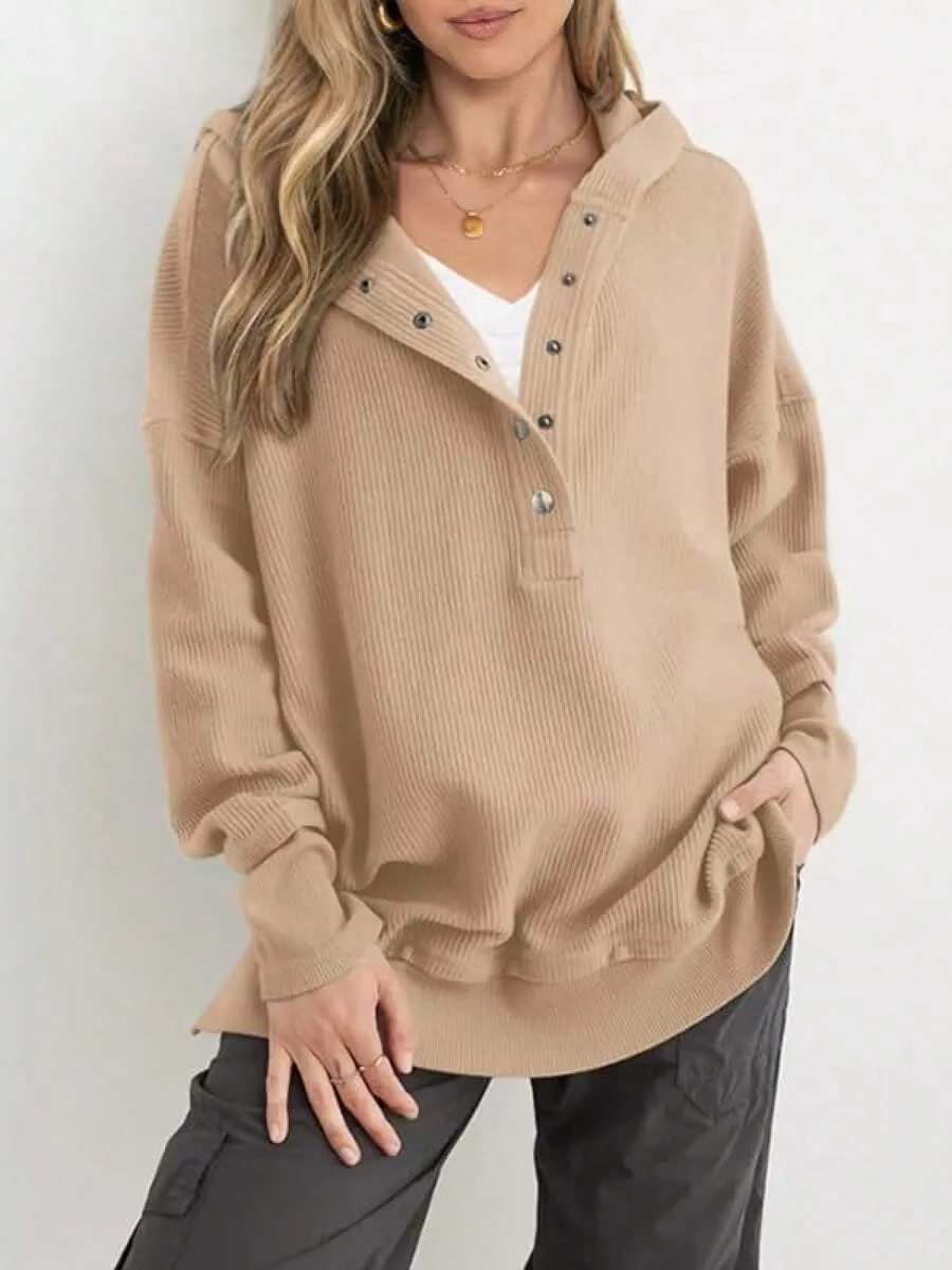 Women's Winter Clothing Loose Fit Drop Shoulder V Neck Long Sleeve Solid Macaron Color Casual Hoodie for Women and Girls