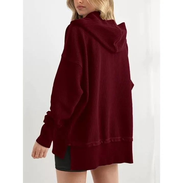 Women's Winter Clothing Loose Fit Drop Shoulder V Neck Long Sleeve Solid Macaron Color Casual Hoodie for Women and Girls