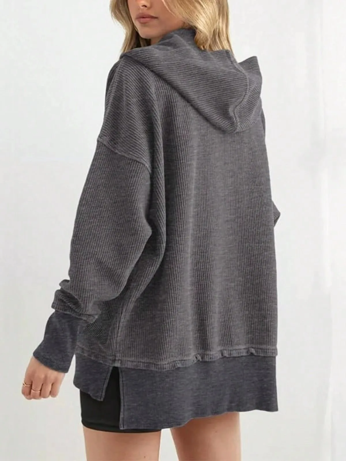 Women's Winter Clothing Loose Fit Drop Shoulder V Neck Long Sleeve Solid Macaron Color Casual Hoodie for Women and Girls