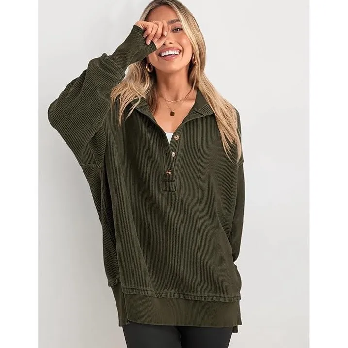 Women's Winter Clothing Loose Fit Drop Shoulder V Neck Long Sleeve Solid Macaron Color Casual Hoodie for Women and Girls