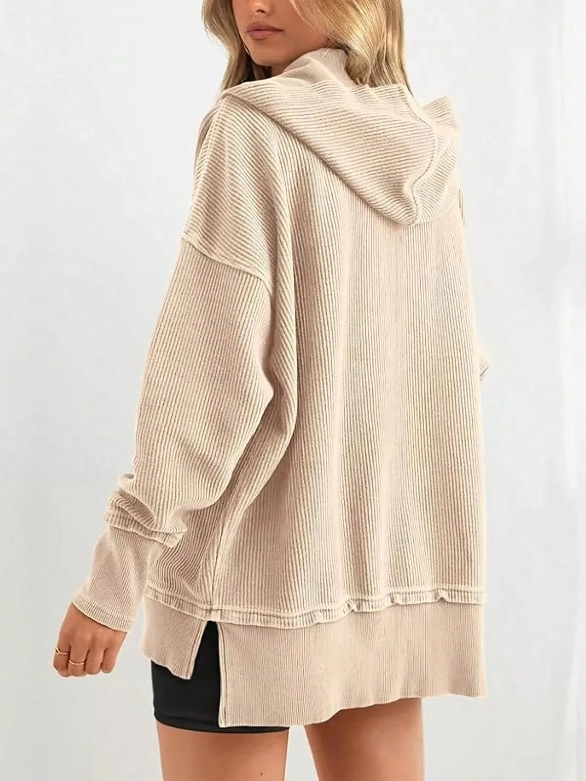 Women's Winter Clothing Loose Fit Drop Shoulder V Neck Long Sleeve Solid Macaron Color Casual Hoodie for Women and Girls