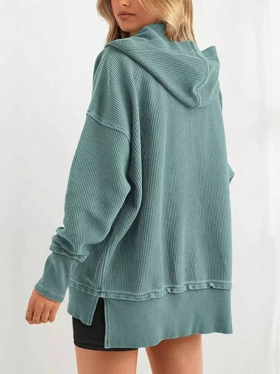 Women's Winter Clothing Loose Fit Drop Shoulder V Neck Long Sleeve Solid Macaron Color Casual Hoodie for Women and Girls