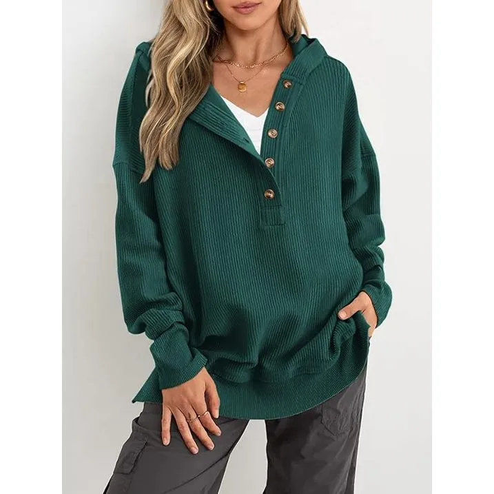 Women's Winter Clothing Loose Fit Drop Shoulder V Neck Long Sleeve Solid Macaron Color Casual Hoodie for Women and Girls