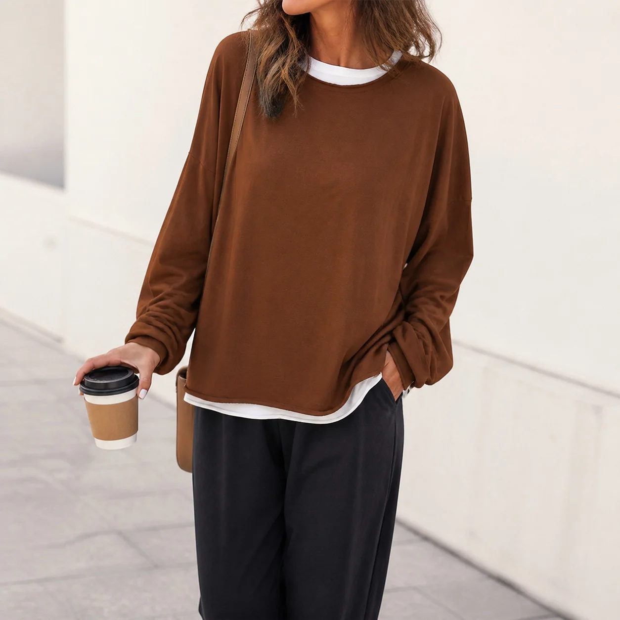 Women's Loose Fit Printed Crew Neck Long Sleeve Mid-Length Sweatshirt Soft Finish Pull On Women's Hoodies And Woman Clothes