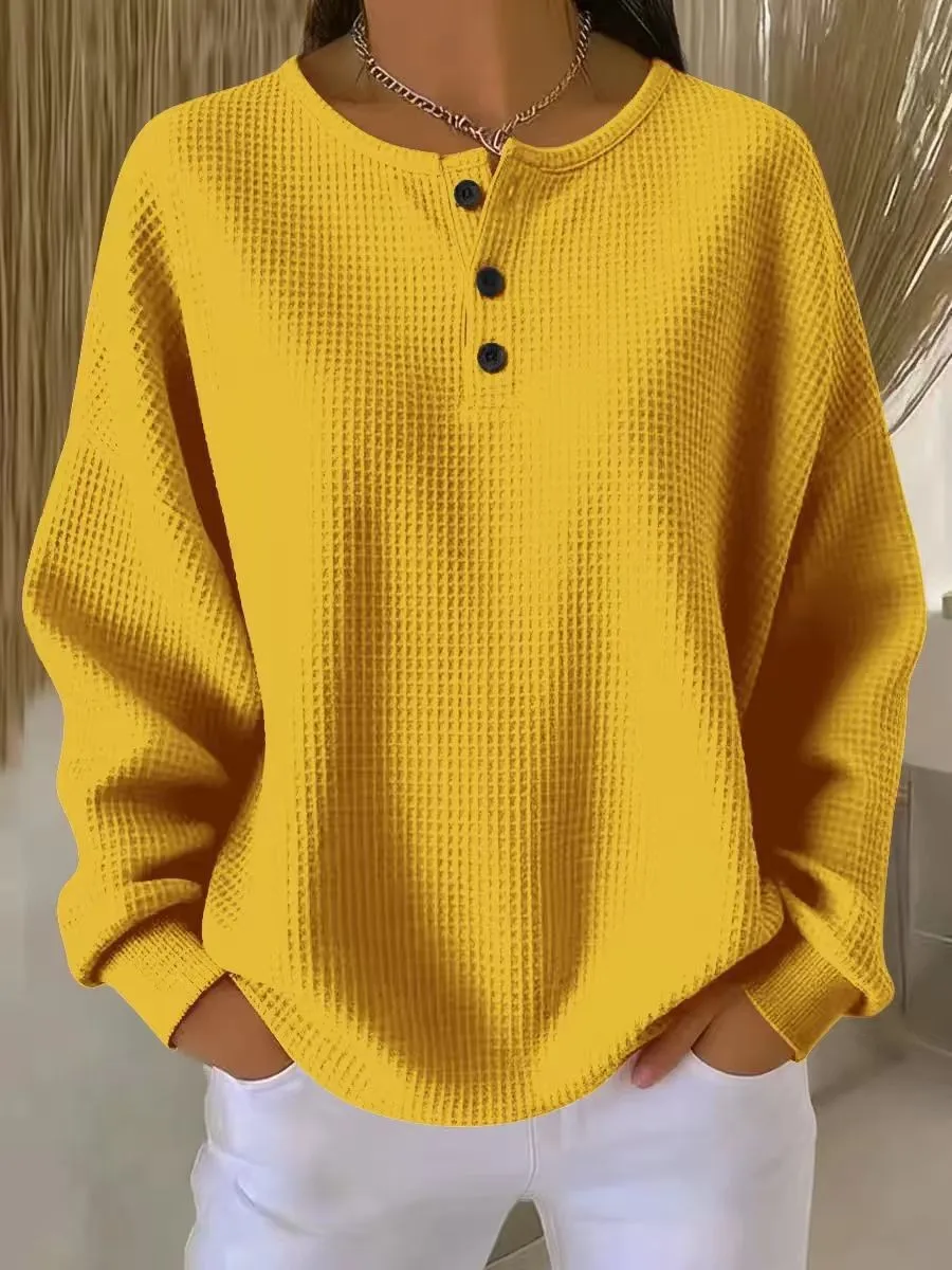 Hoodies women 2026 casual fashion round-neck Waffle autumn/Winter new solid color pullover loose top women's clothing